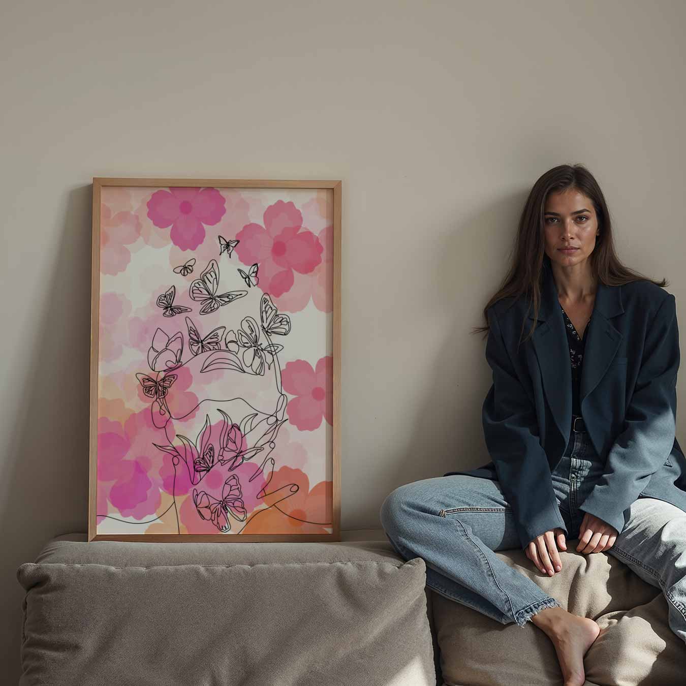 Dromerige Bloemen & Vlinders Poster-WallArtistic