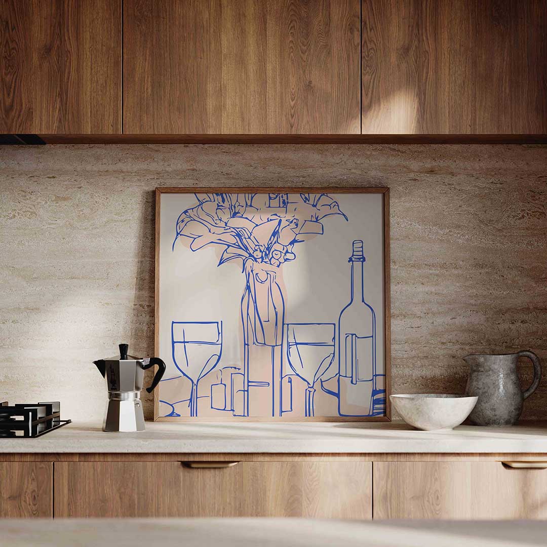Bloemen en wijn Poster