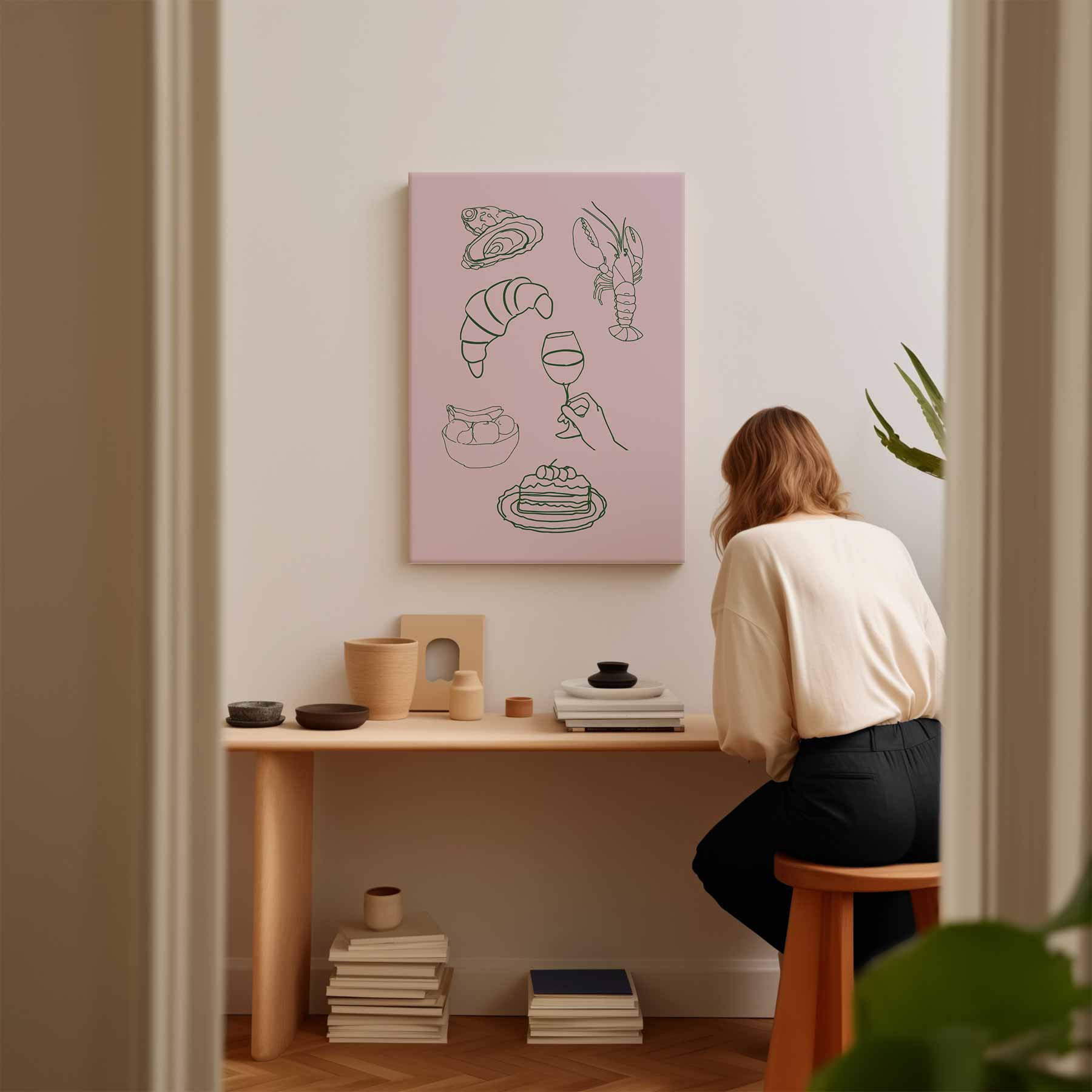 Culinaire Illustratie op Roze Kunstwerk-canvas-dibond-plexiglas-wanddecoratie-WallArtistic