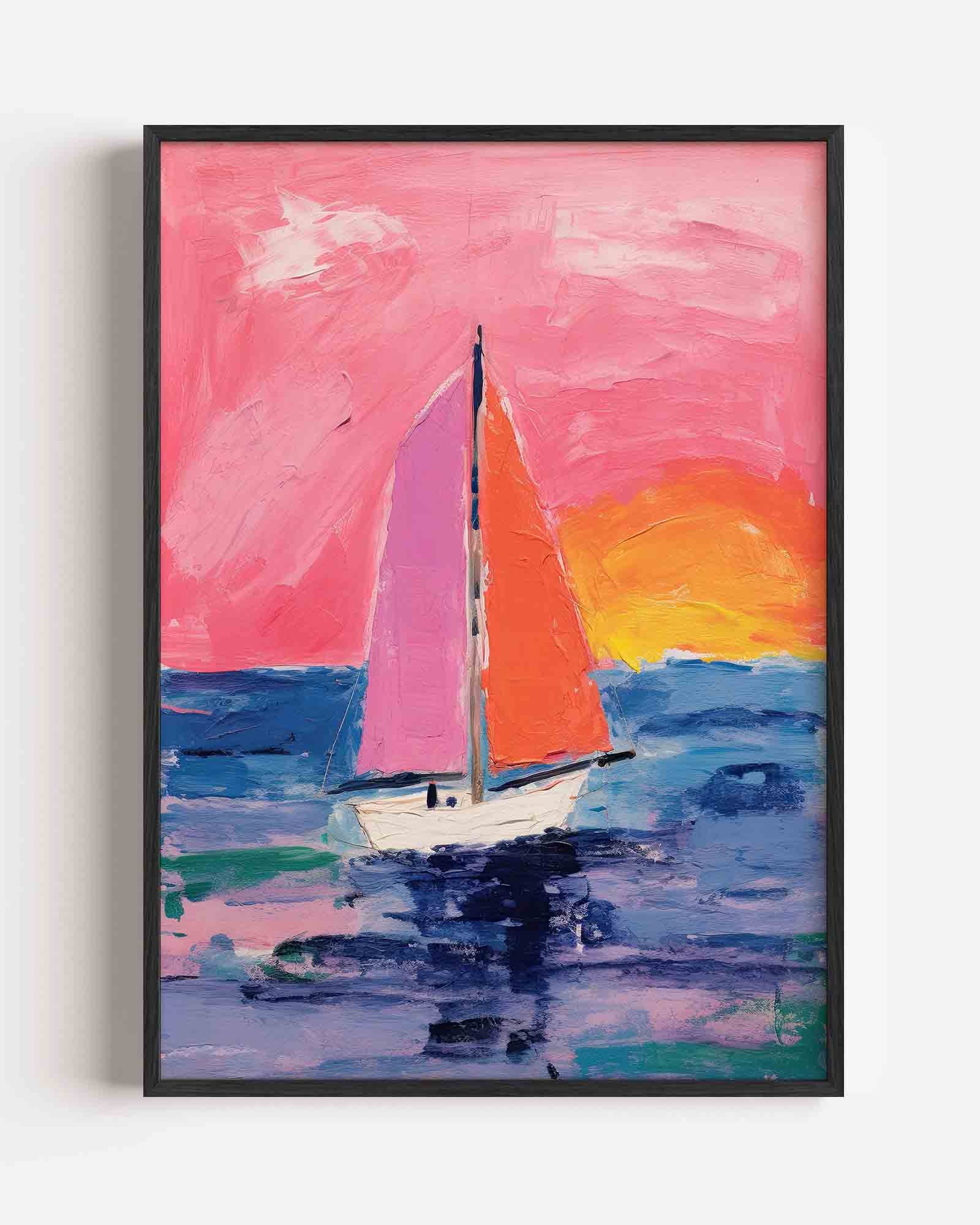 Zeilboot op kleurrijke zee Poster