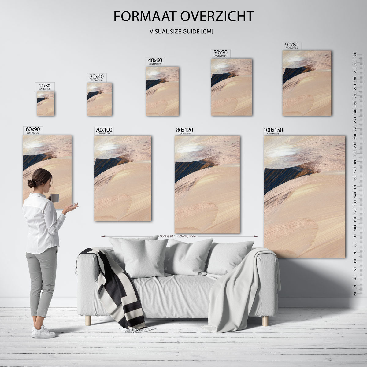 Abstracte beige penseelstreken Poster