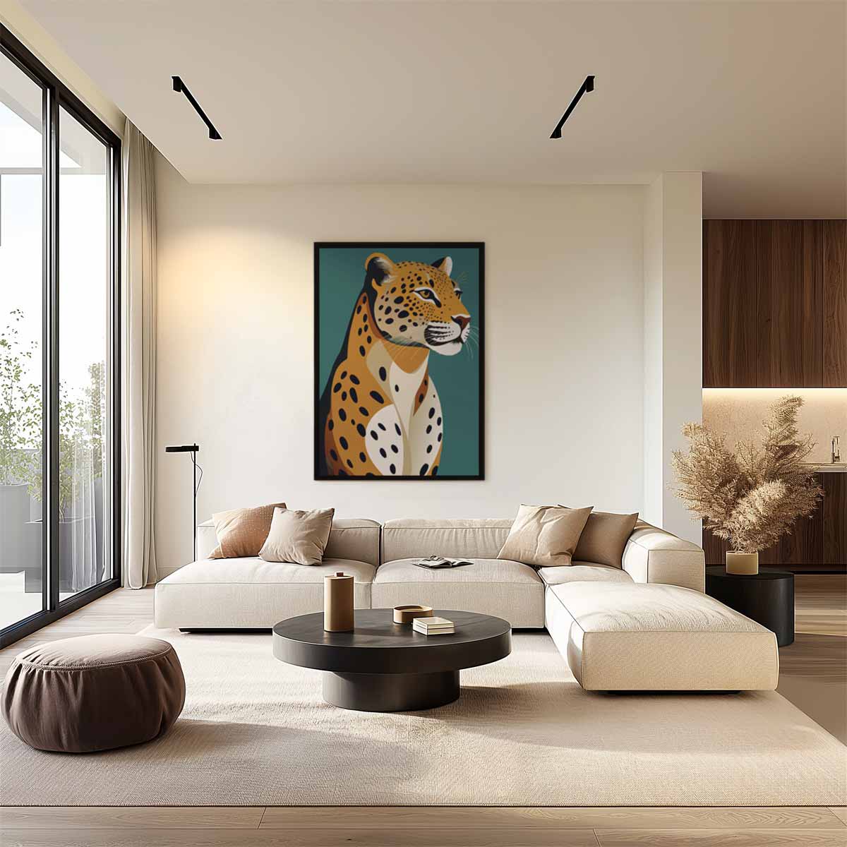 Majestueuze Luipaard op Abstracte Achtergrond Kunstwerk-canvas-dibond-plexiglas-wanddecoratie-WallArtistic