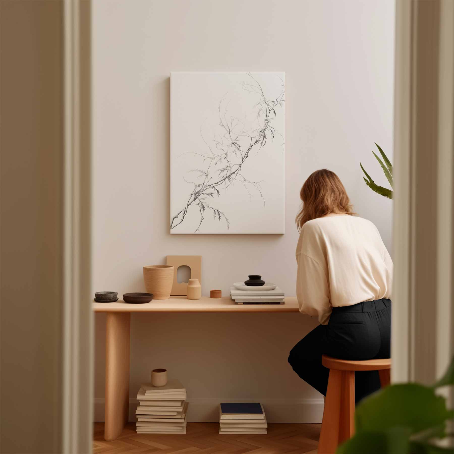 Elegante Takken in Potlood Kunstwerk-canvas-dibond-plexiglas-wanddecoratie-WallArtistic