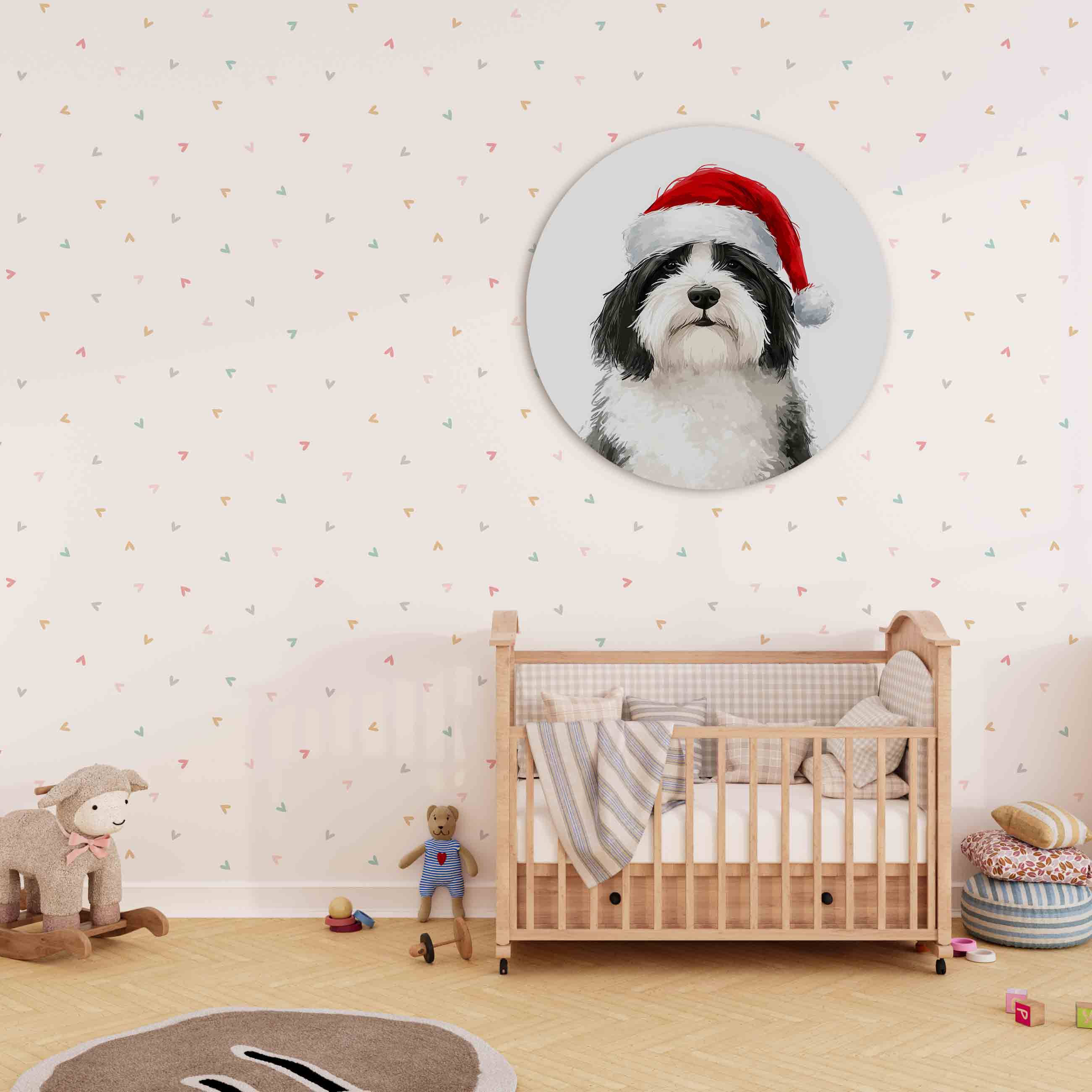 Hond met kerstmuts Muurcirkel
