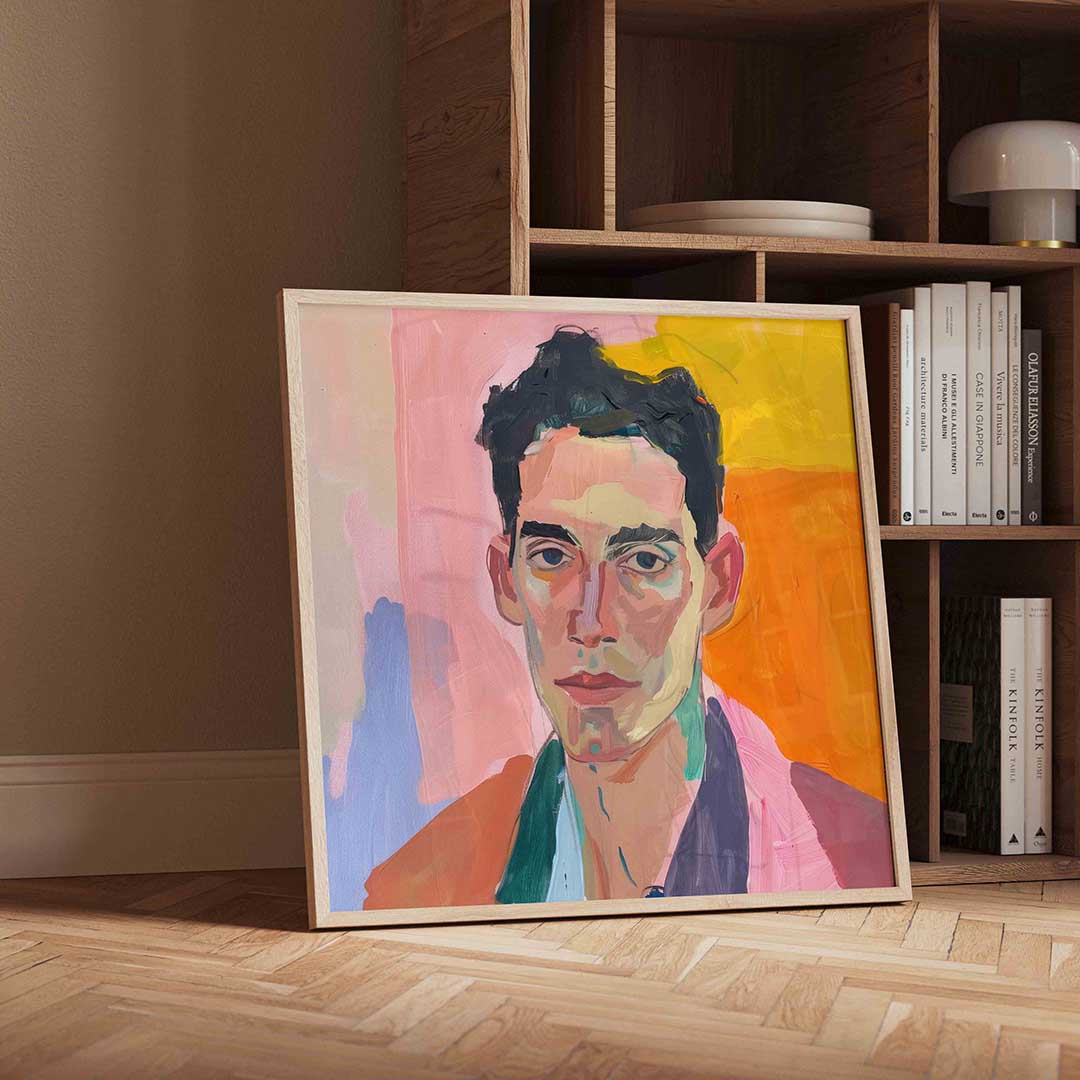Portret met kleurrijke achtergrond Poster