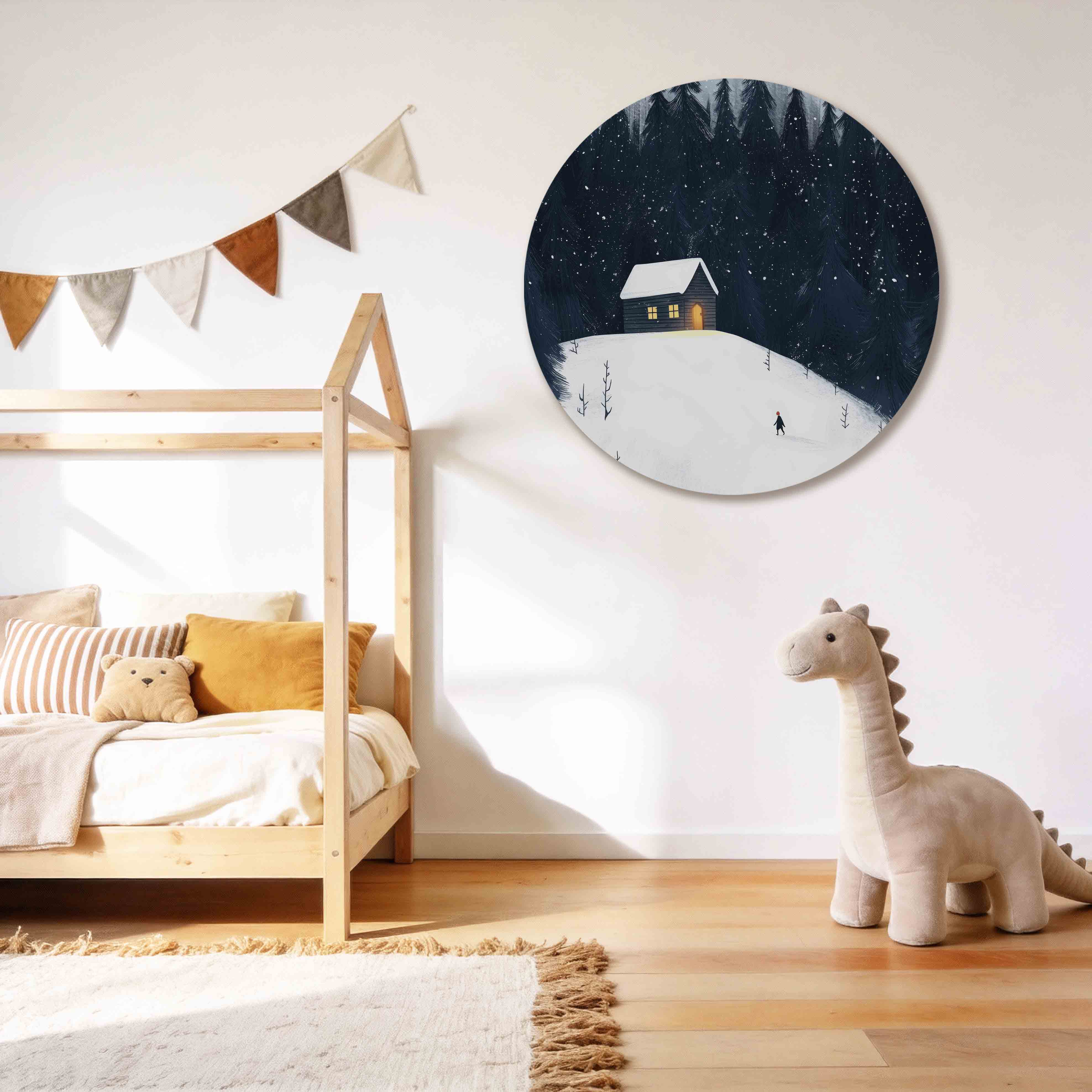 Winterlandschap met huisje Muurcirkel
