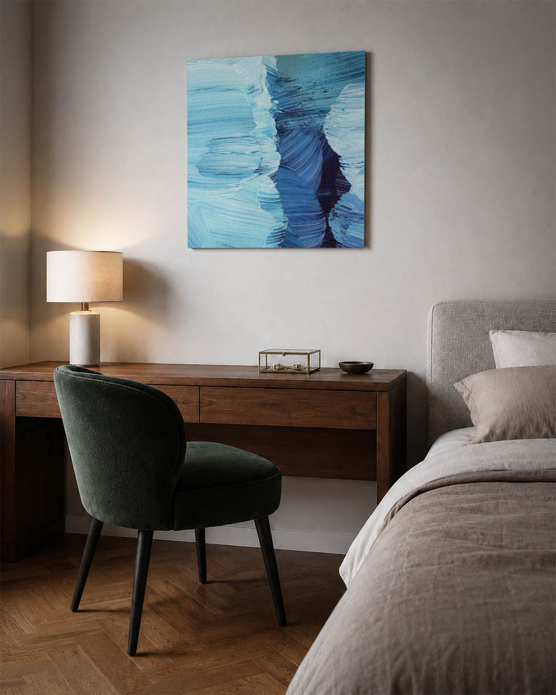 Dynamische blauwe borstels Kunstwerk