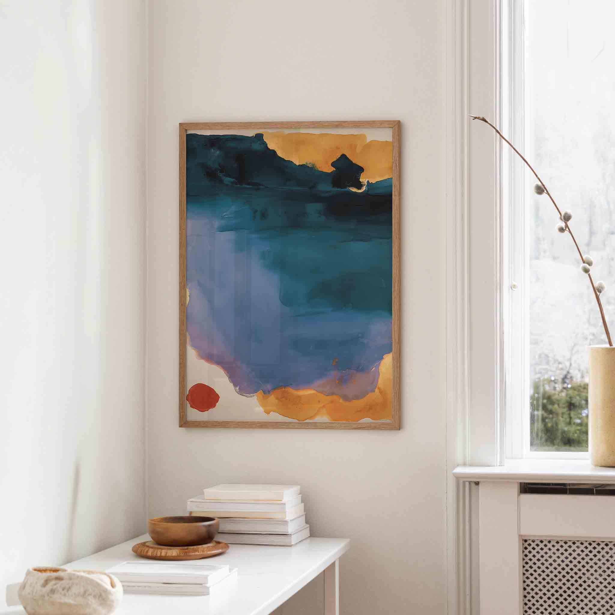 Blauw en oranje abstracte Poster