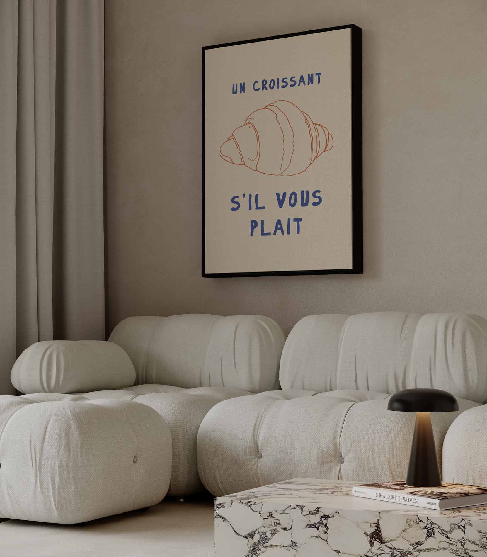Charmante Croissant Illustratie Kunstwerk-canvas-dibond-plexiglas-wanddecoratie-WallArtistic