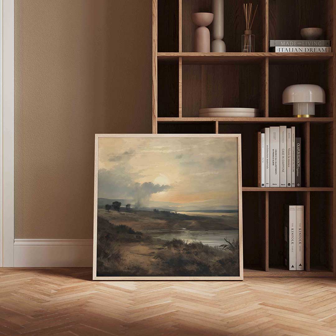 Landschap met ondergaande zon Poster