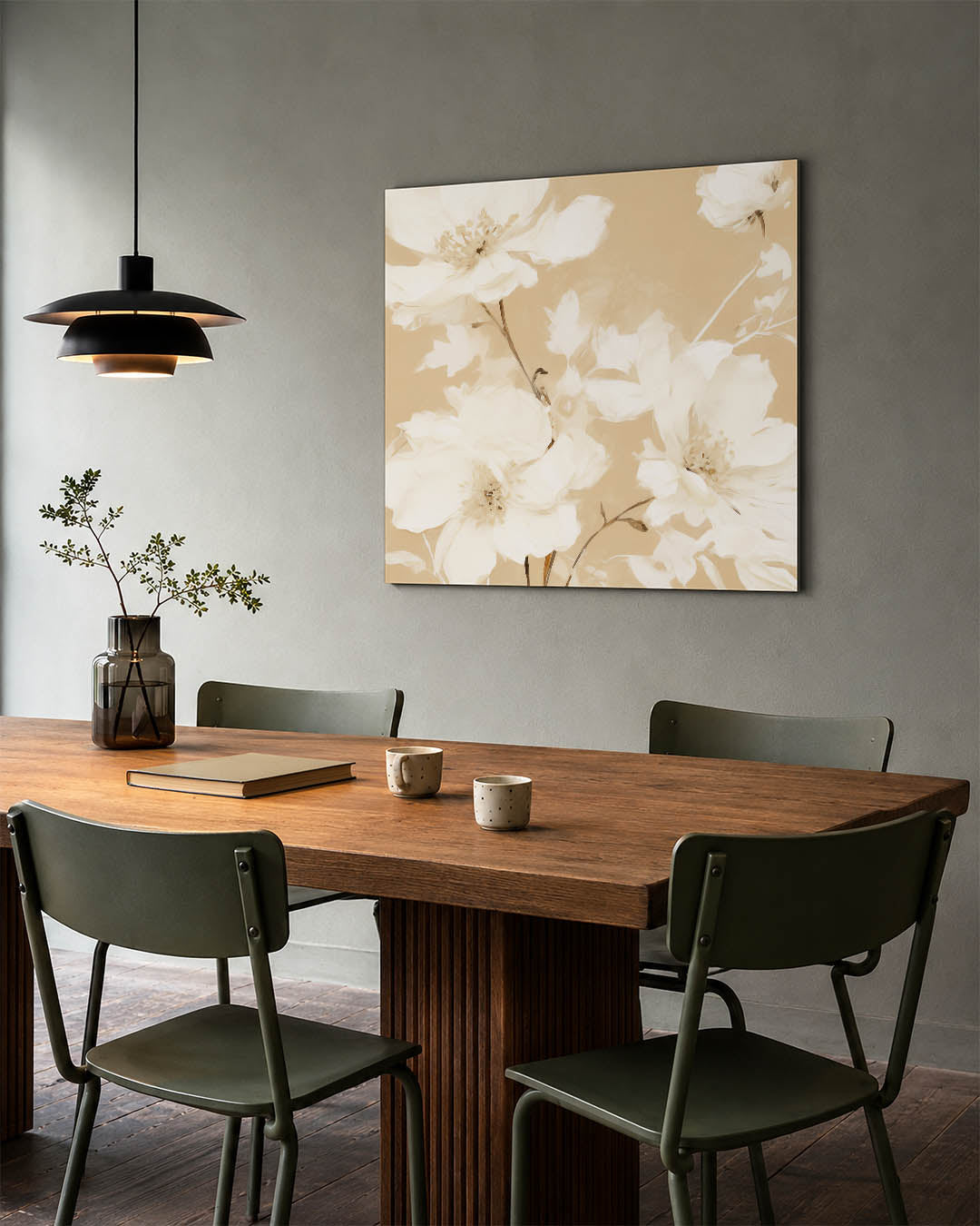 Bloemen op beige Kunstwerk