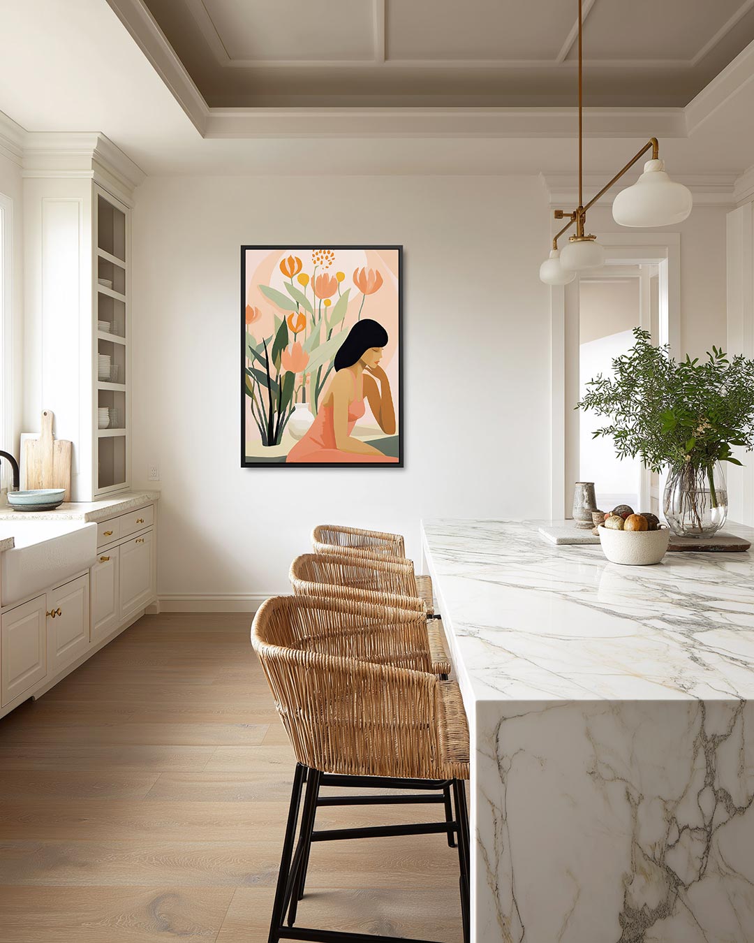 Vrouw met bloemen Kunstwerk