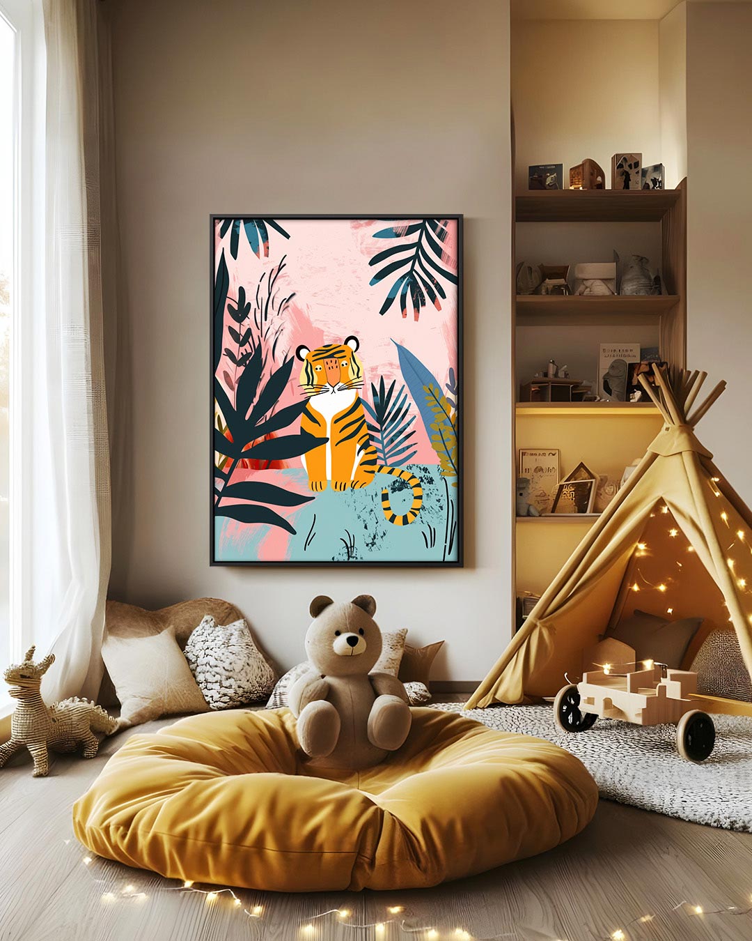 Tijger in bladeren Kunstwerk