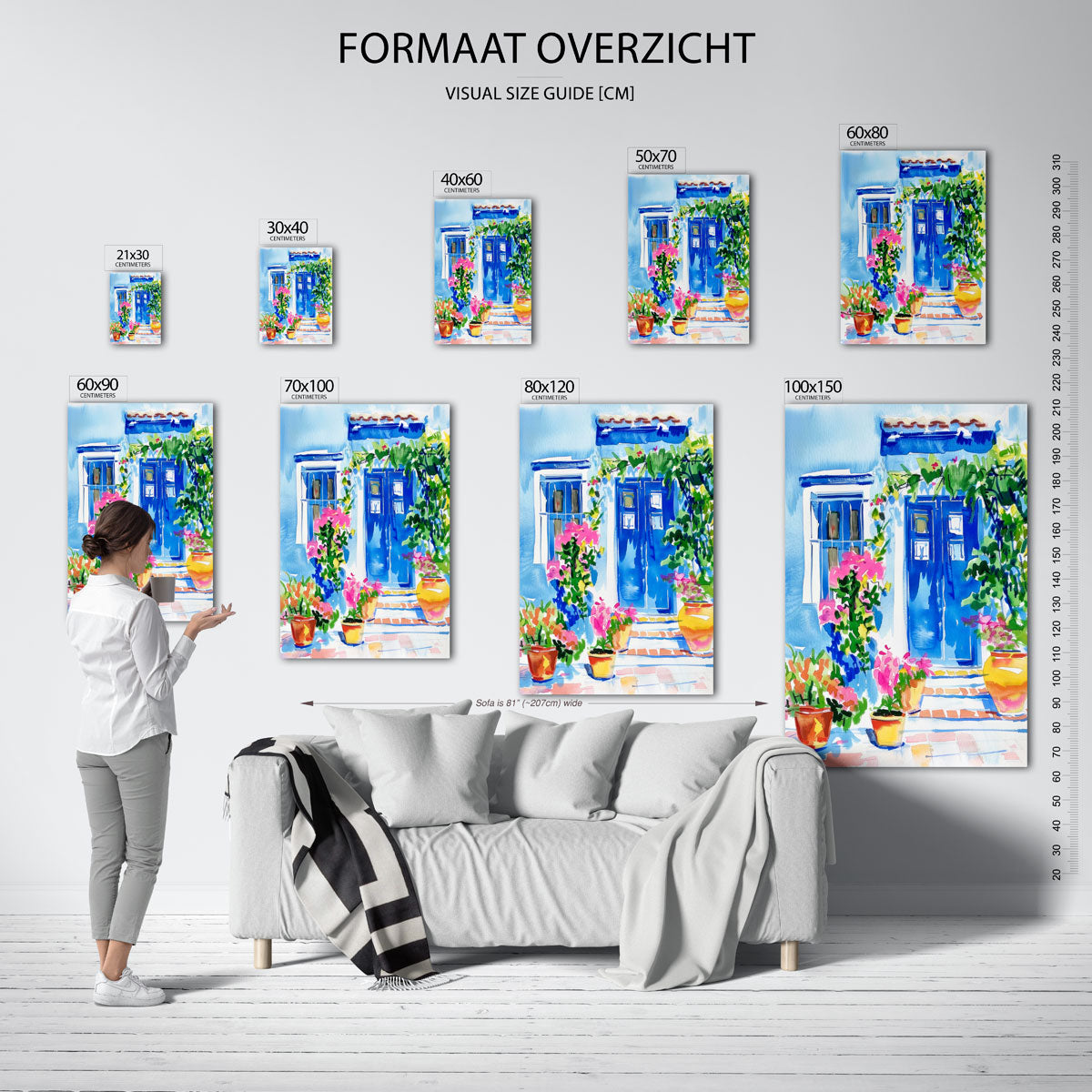 Blauwe deur en bloemen Poster