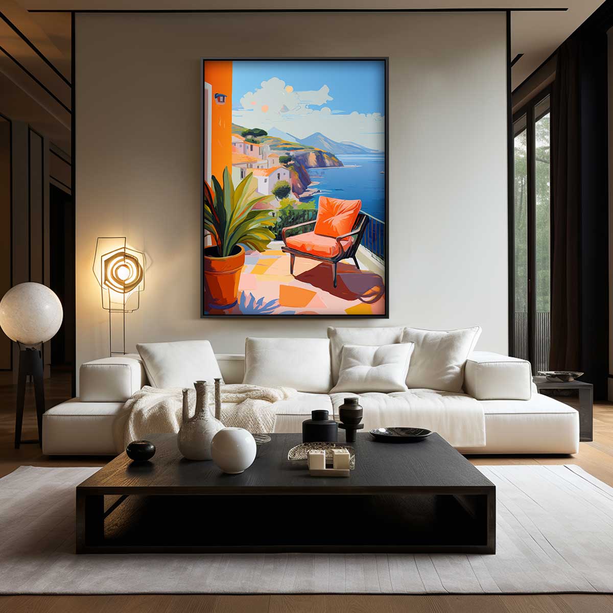 Zonnige Veranda aan Zee Kunstwerk-canvas-dibond-plexiglas-wanddecoratie-WallArtistic