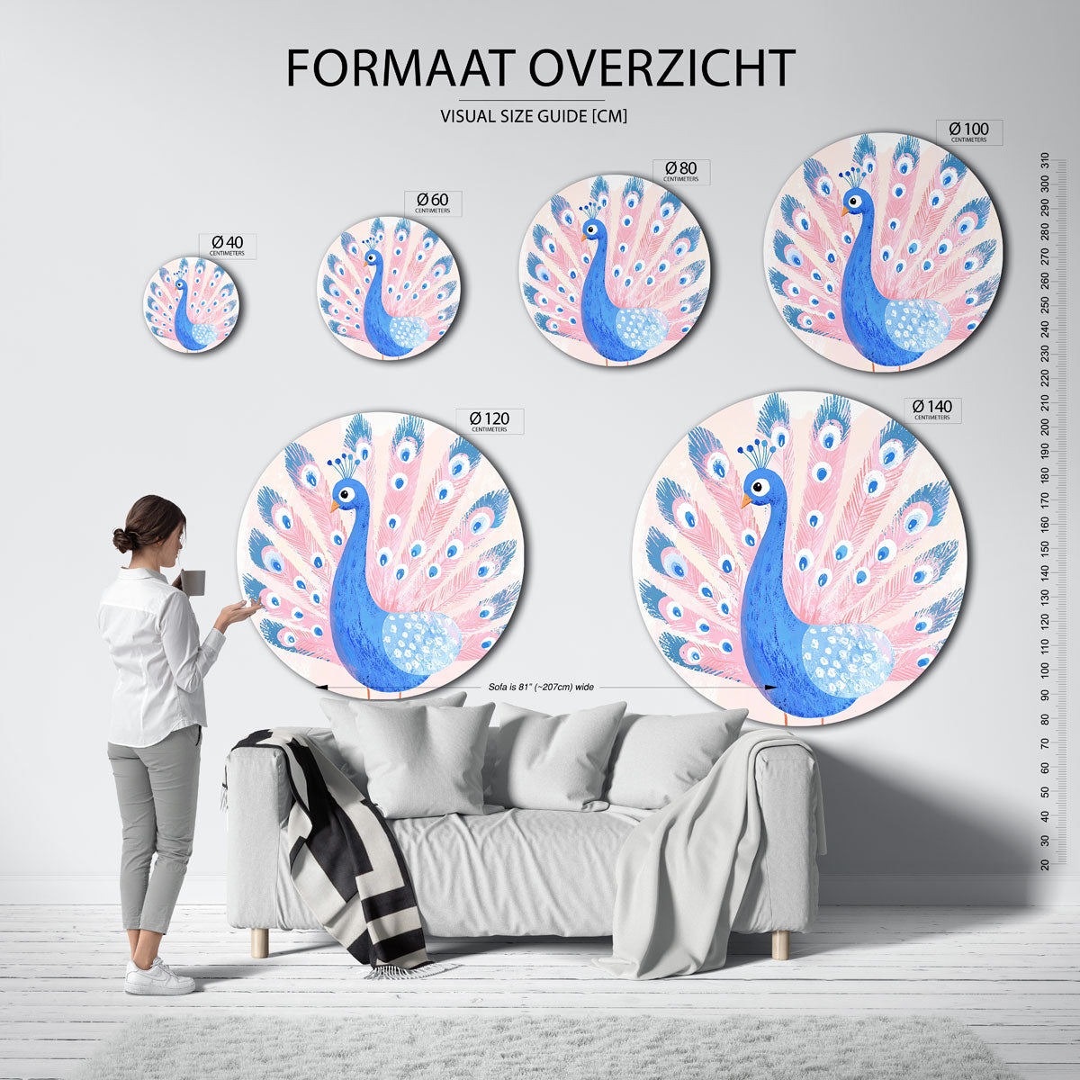 Blauwe pauw Muurcirkel