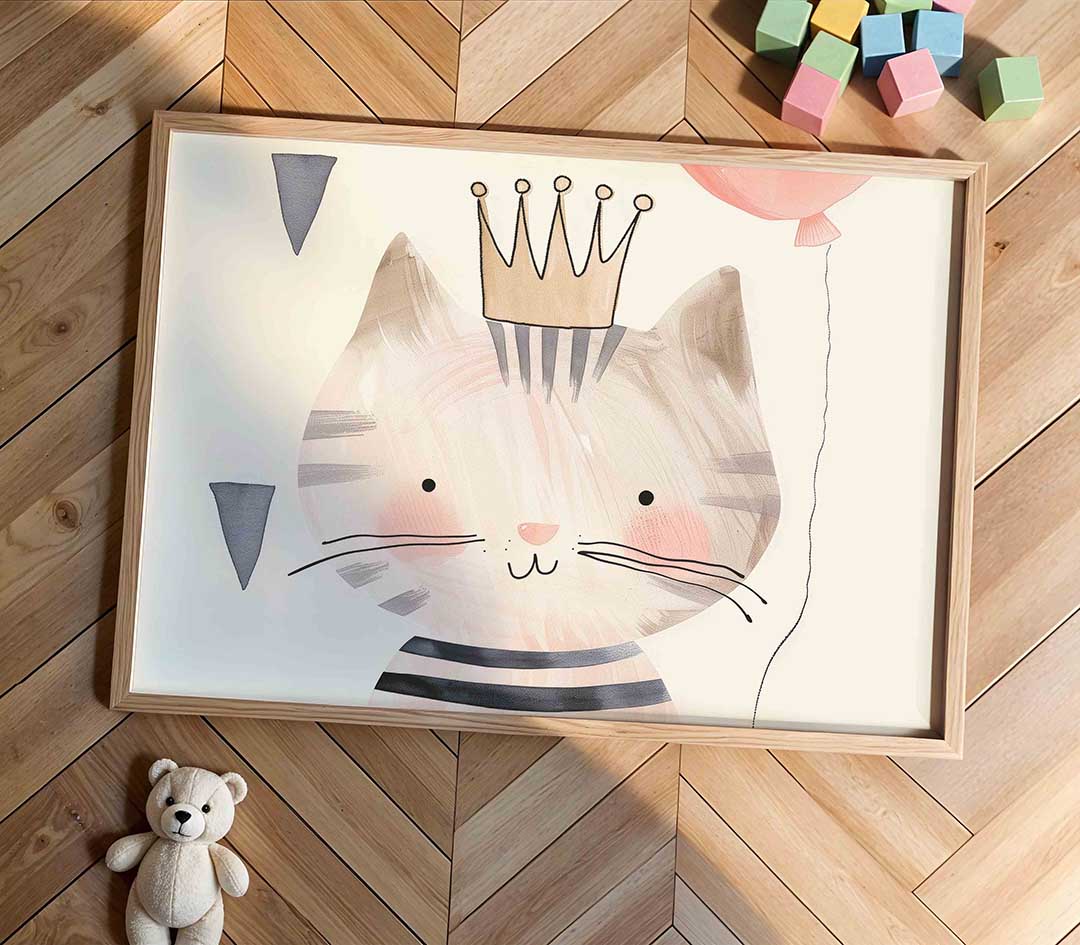 Kat met kroon en ballon Poster