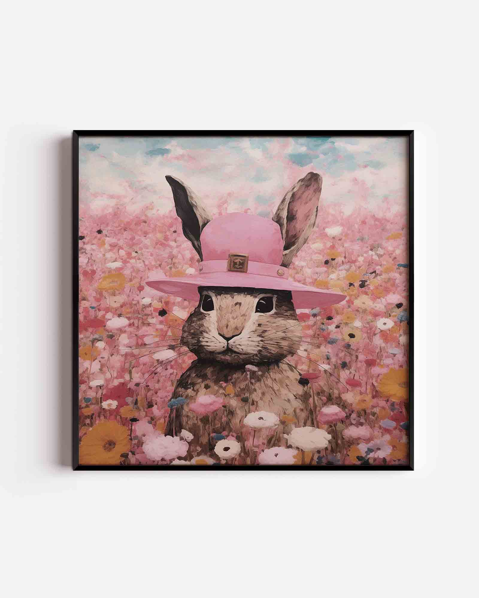 Konijn met roze hoed Poster