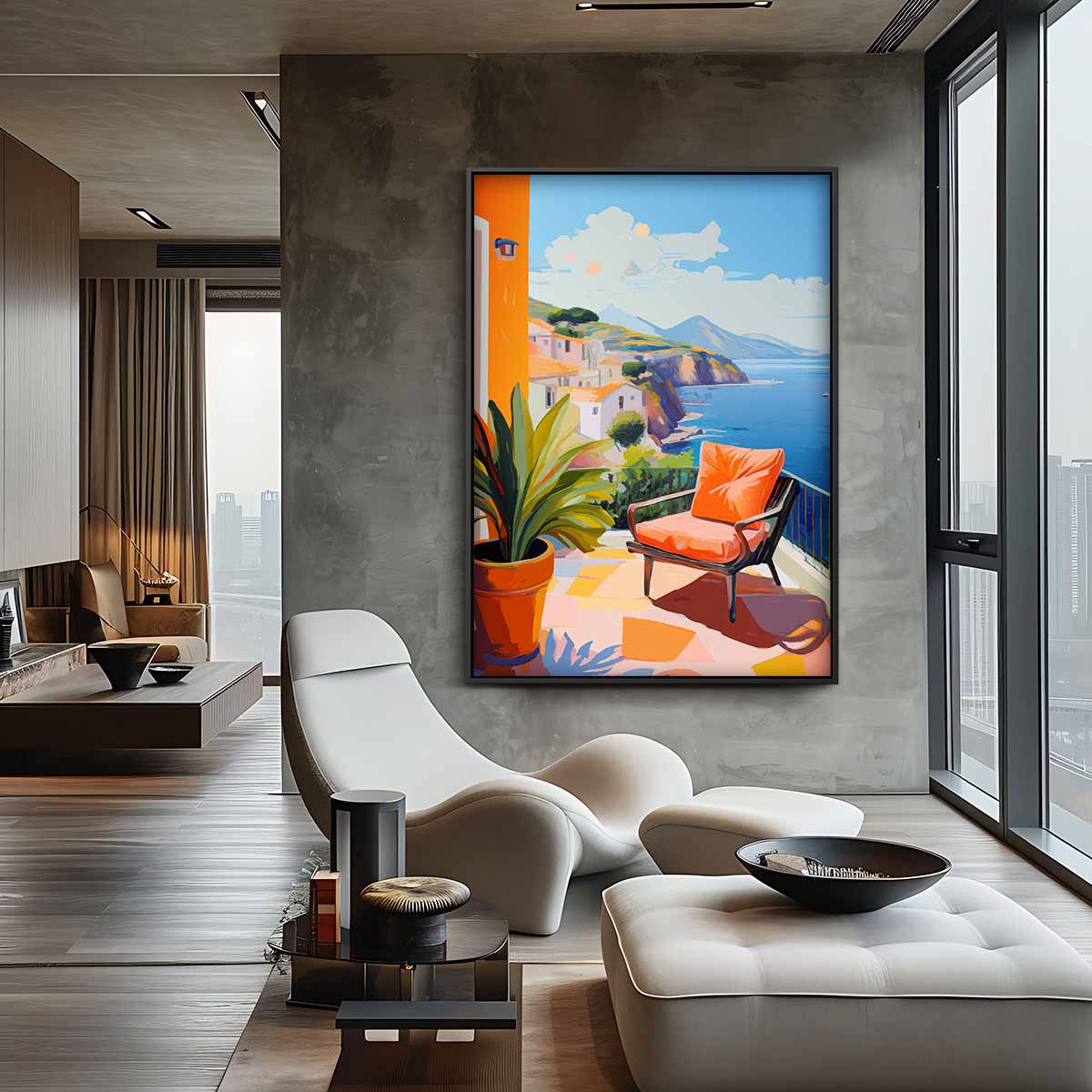 Zonnige Veranda aan Zee Kunstwerk-canvas-dibond-plexiglas-wanddecoratie-WallArtistic