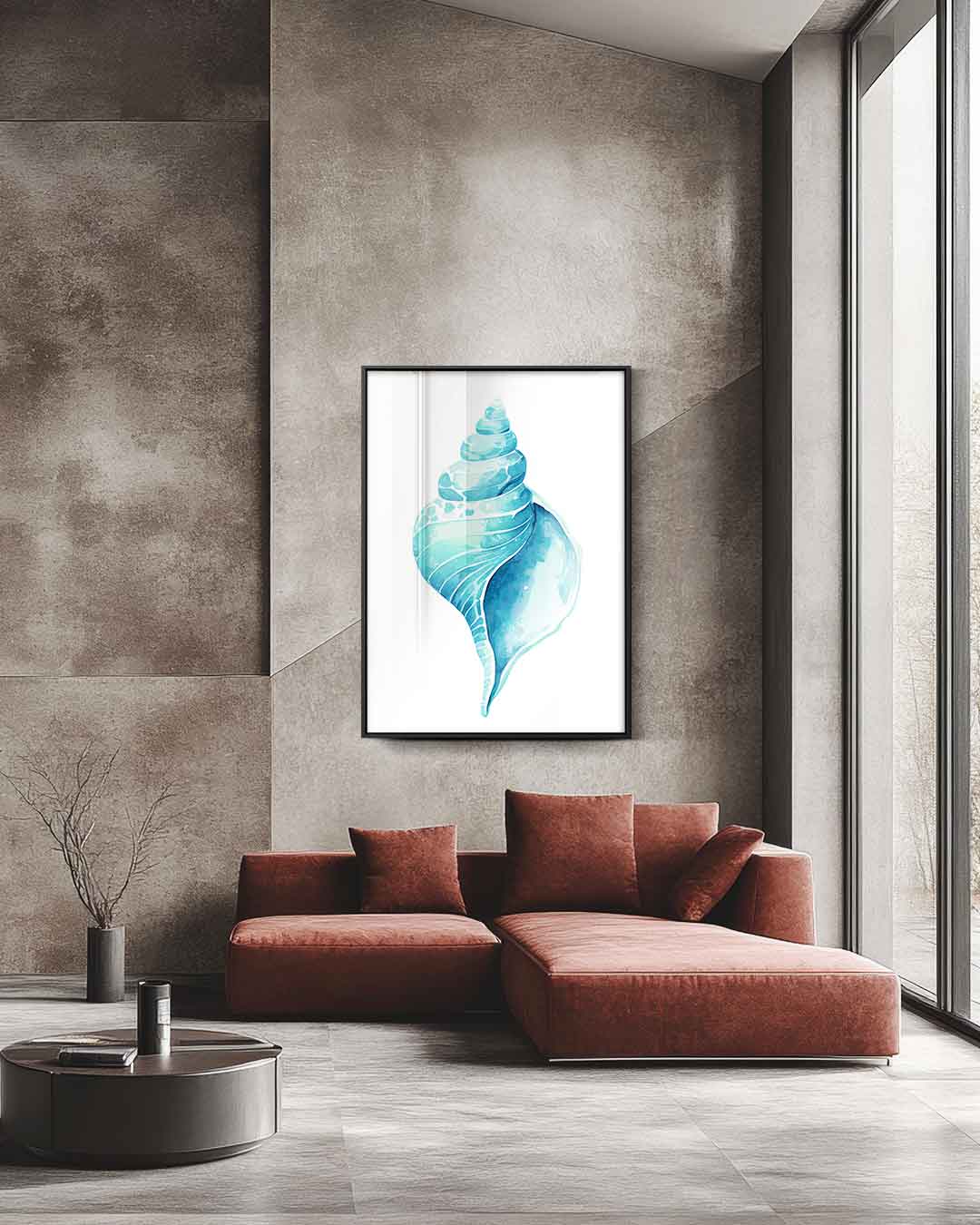 Turquoise Schelp Illustratie Kunstwerk-canvas-dibond-plexiglas-wanddecoratie-WallArtistic