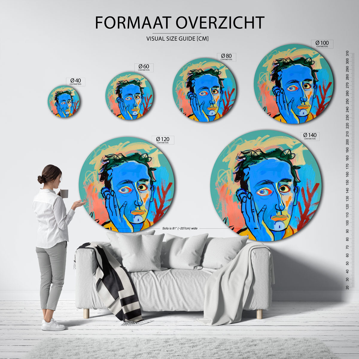 Blauw gezicht Muurcirkel