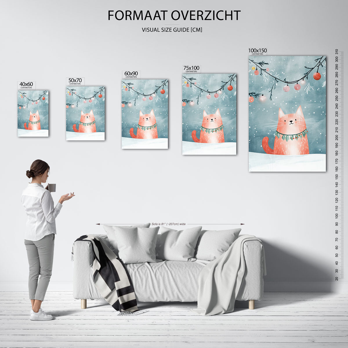 Speelse winterkat Kunstwerk