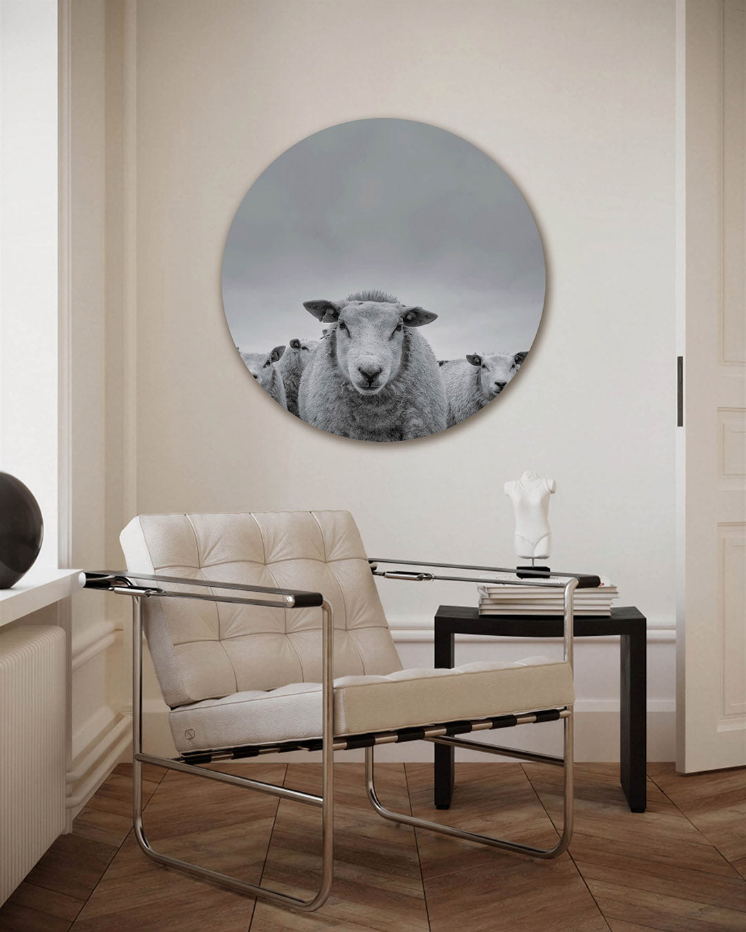 Schapen in zwart wit Muurcirkel