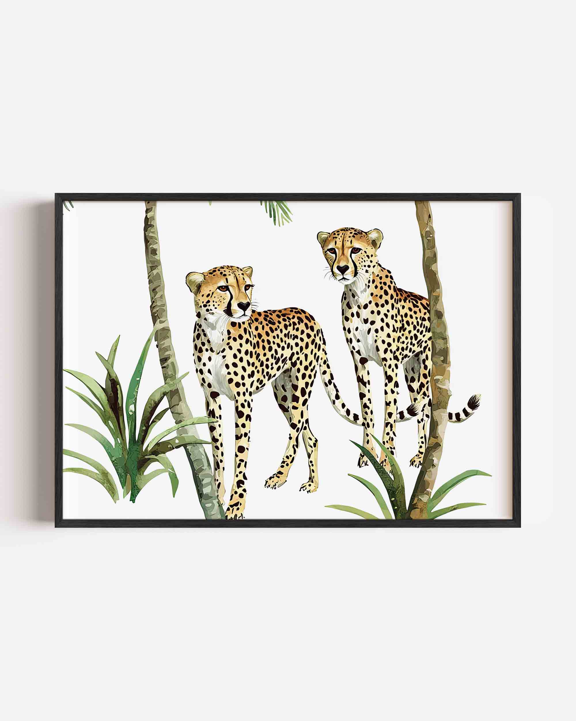 Twee cheeta's tussen palmbomen Poster