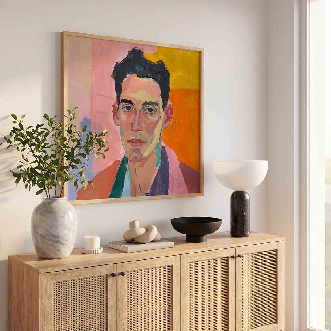 Portret met kleurrijke achtergrond Poster