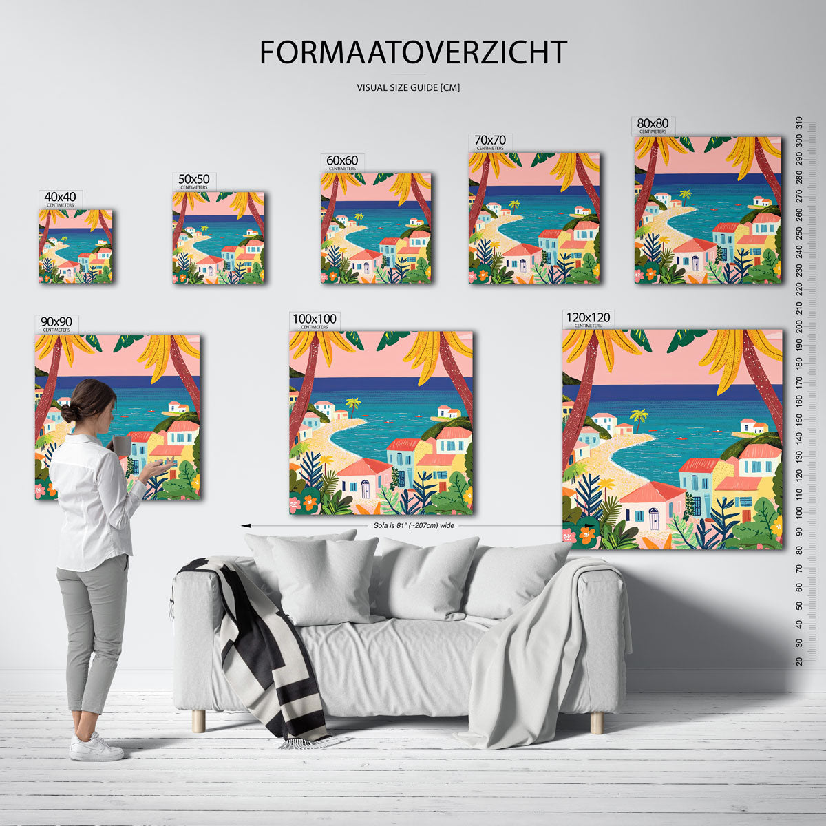 Strandhuisjes en palmbomen Poster