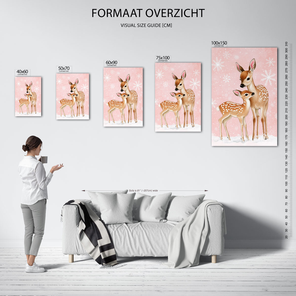 Herten in winterlandschap Kunstwerk