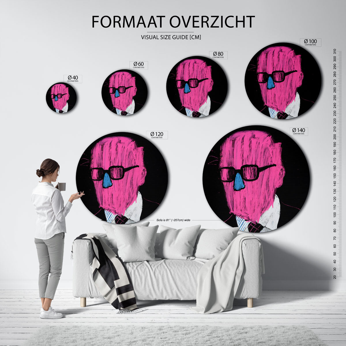 Roze figuur met bril Muurcirkel