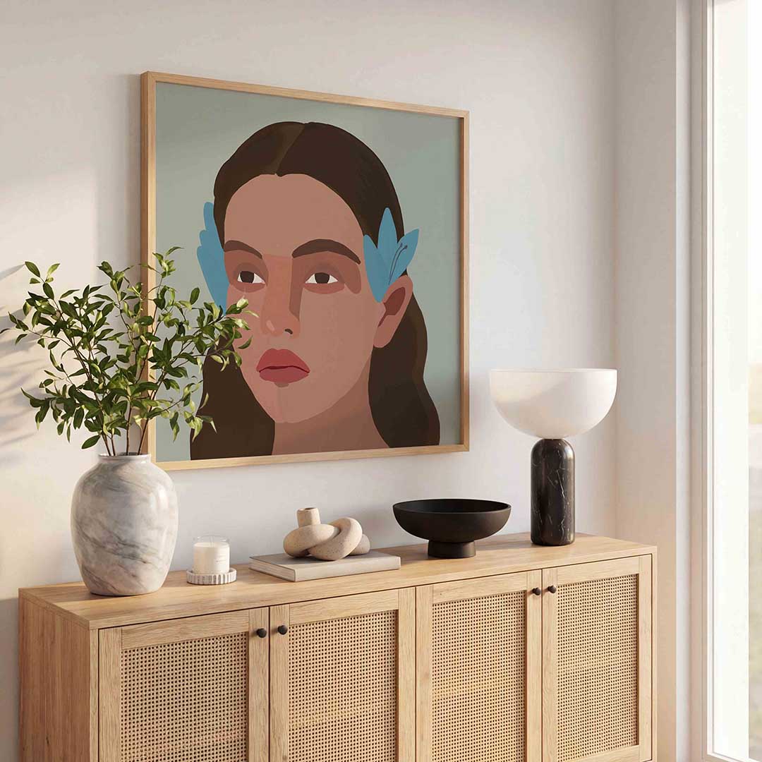 Portret met blauwe accenten Poster