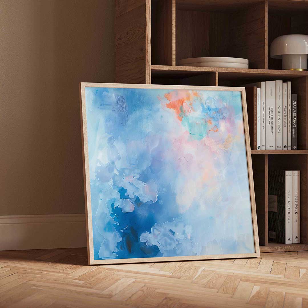 Abstracte blauwe en oranje Poster