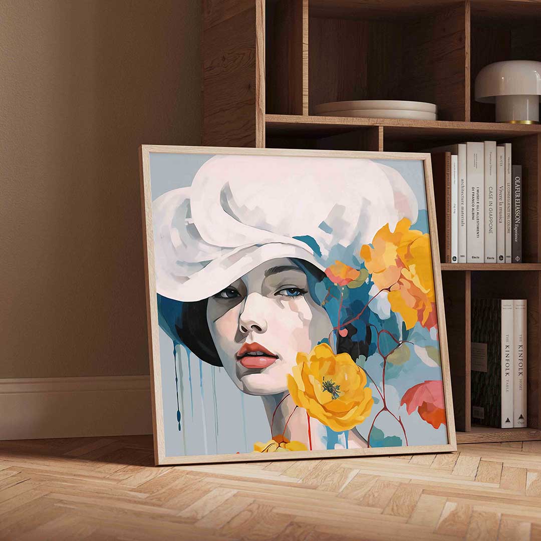 Vrouw met hoed en bloemen Poster