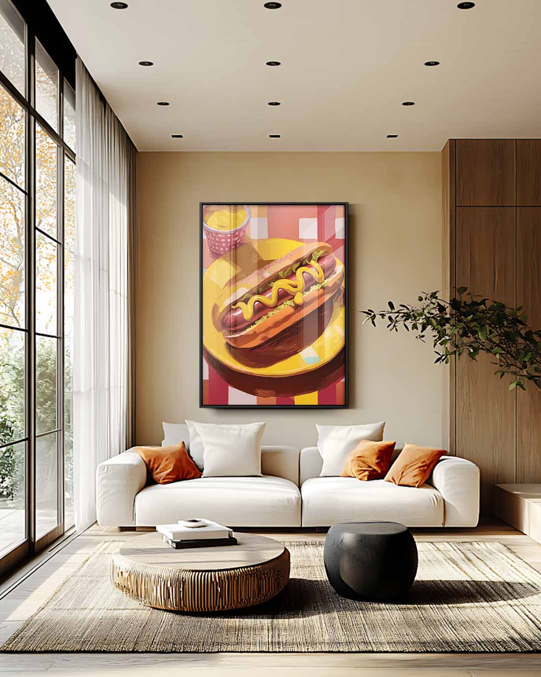 Smakelijke Hotdog Expressie Kunstwerk-canvas-dibond-plexiglas-wanddecoratie-WallArtistic