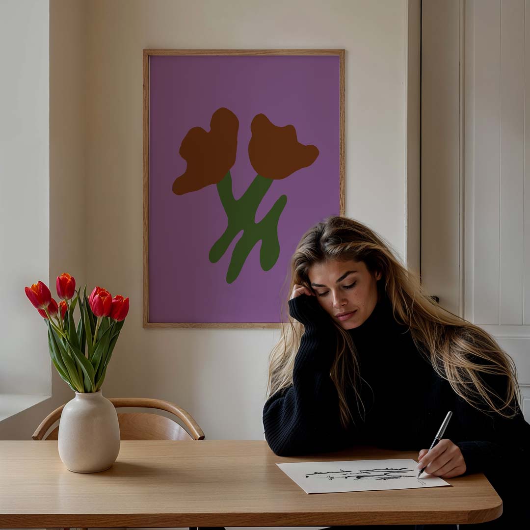 Stijlvolle Bloemenposter op Paars Poster-WallArtistic