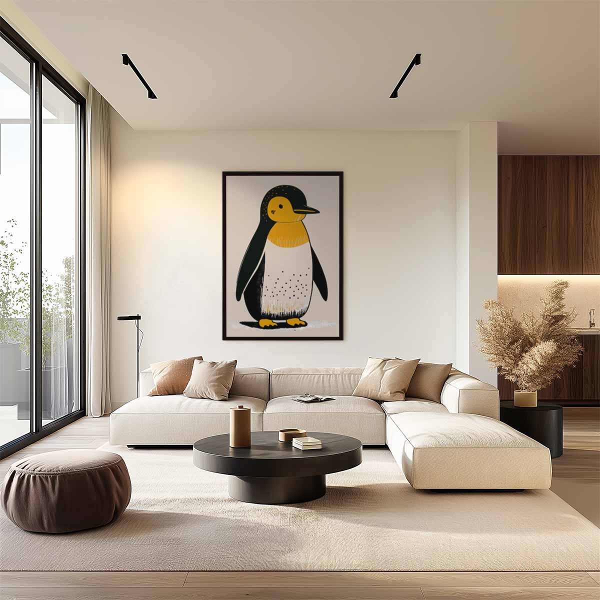 Vrolijke Pinguïn Illustratie Kunstwerk-canvas-dibond-plexiglas-wanddecoratie-WallArtistic