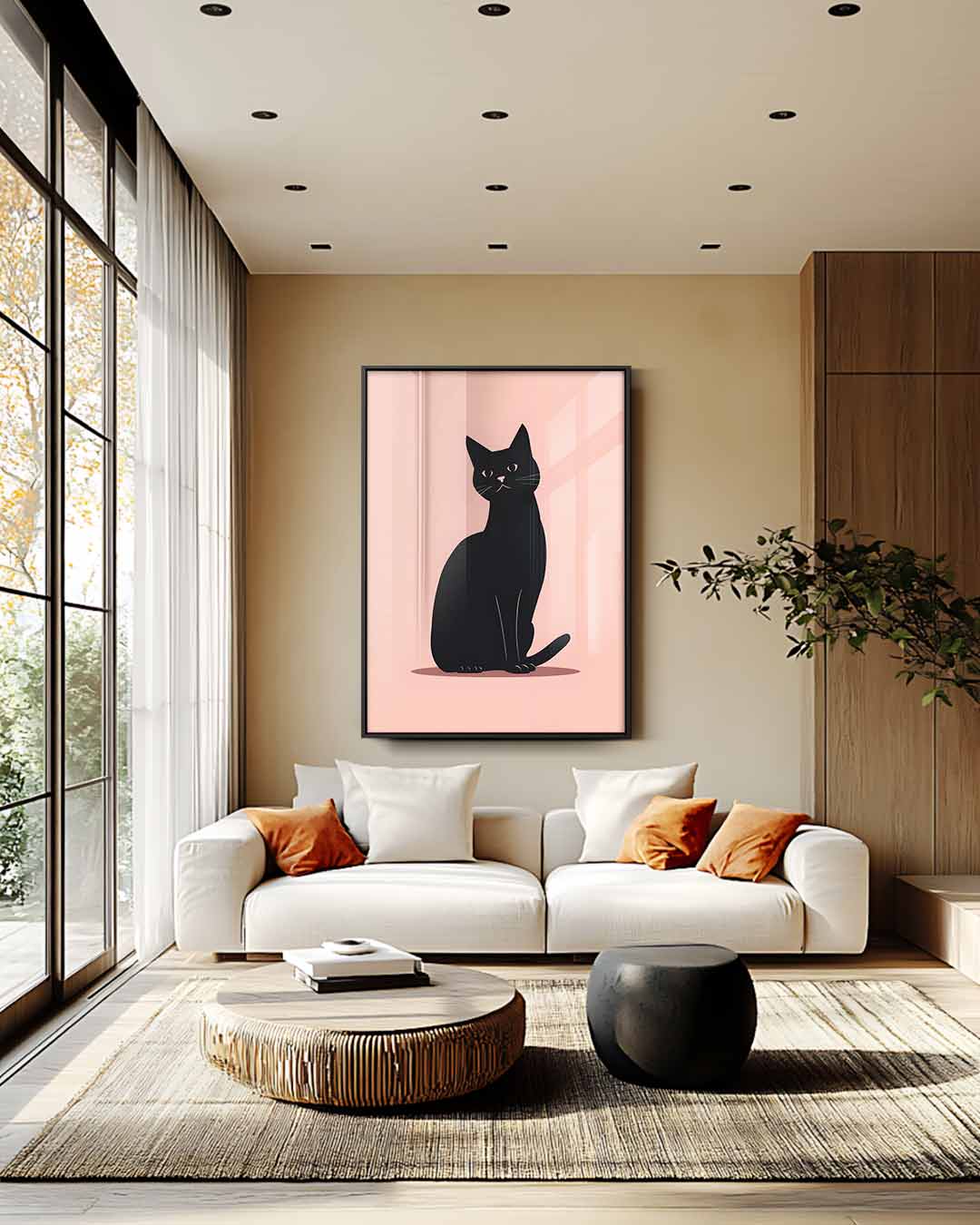 Stijlvolle Zwarte Kat Illustratie Kunstwerk-canvas-dibond-plexiglas-wanddecoratie-WallArtistic