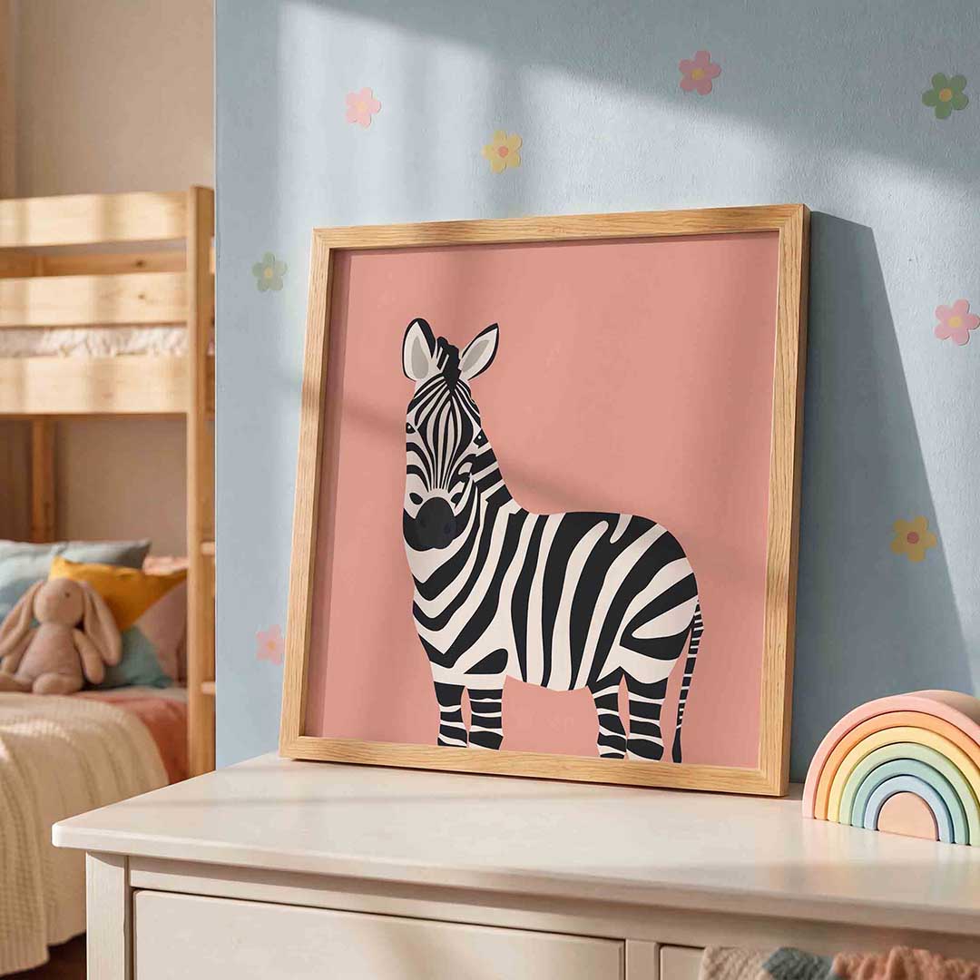 Zebra op roze achtergrond Poster