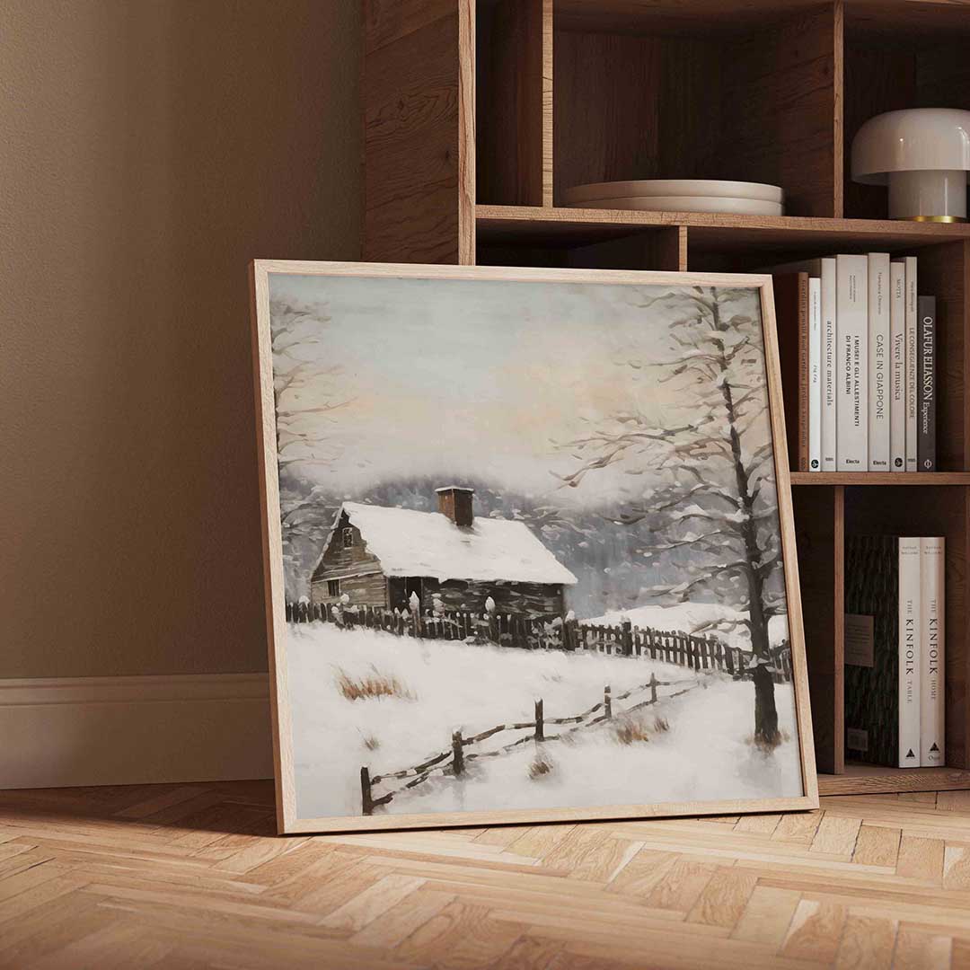 Winterlandschap met huis Poster