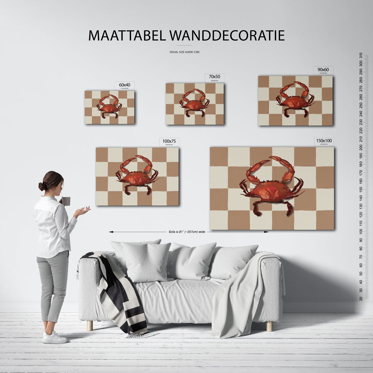 Krab op geruit patroon Kunstwerk
