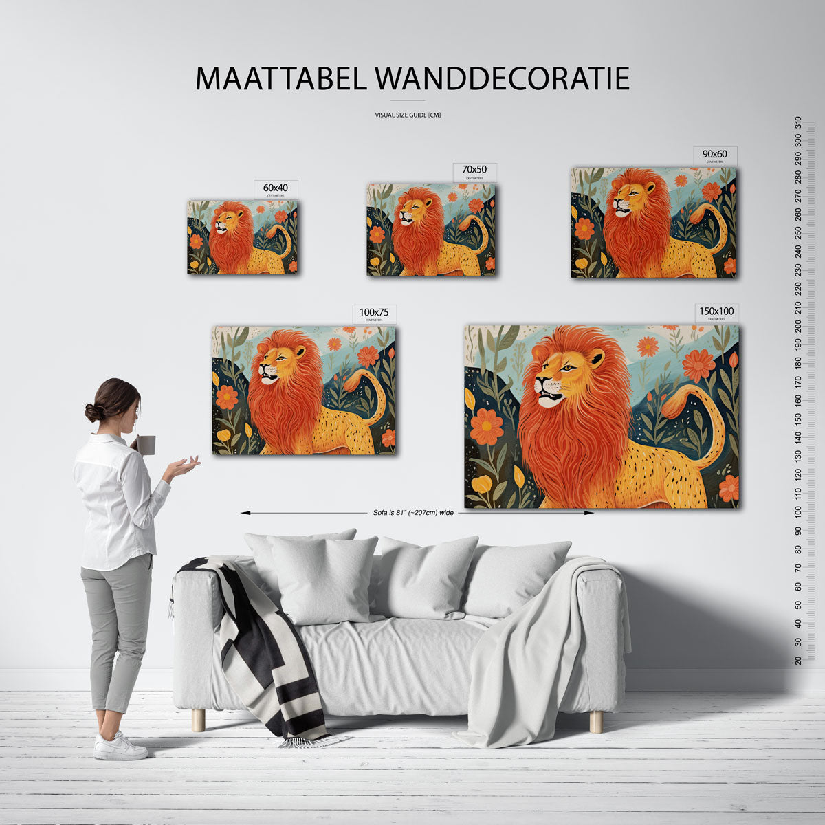 Leeuw in bloemenveld Kunstwerk
