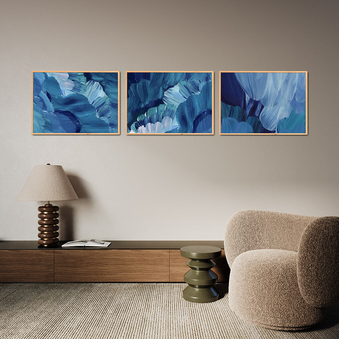 Blauwe borstelstreken Posterset