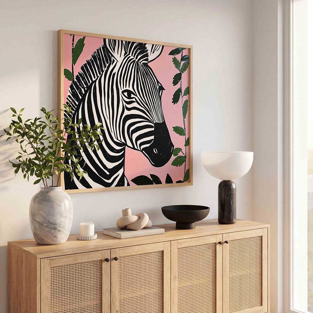 Zebra op roze Poster