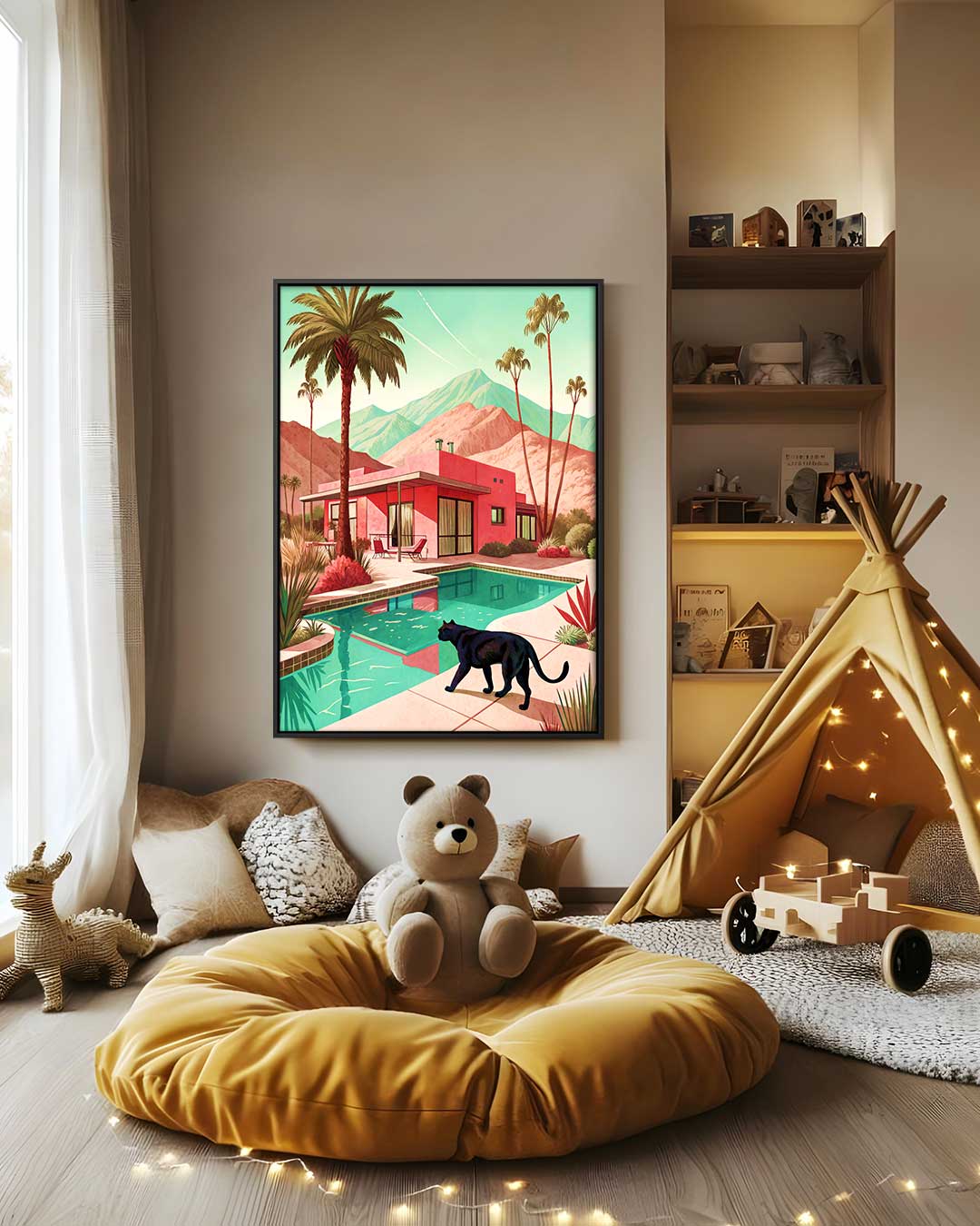 Modern Dream House with Black Cat Artwork