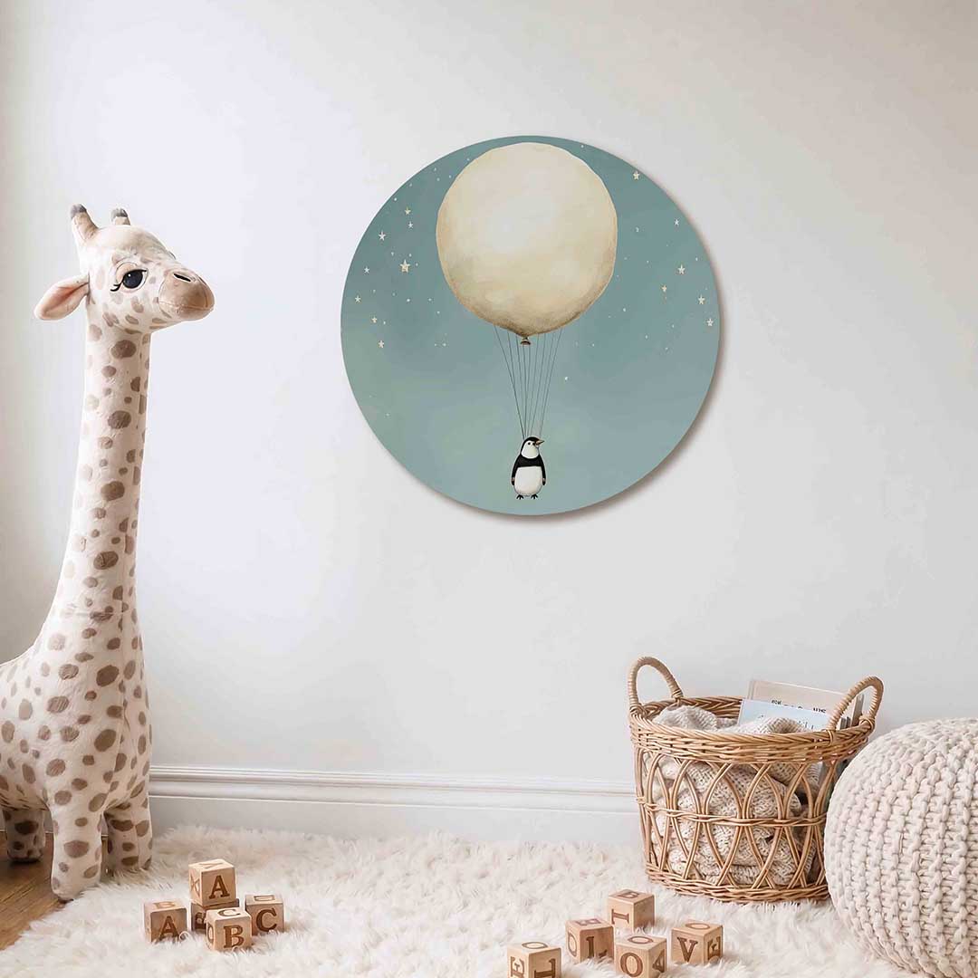 Pinguïn met ballon Muurcirkel