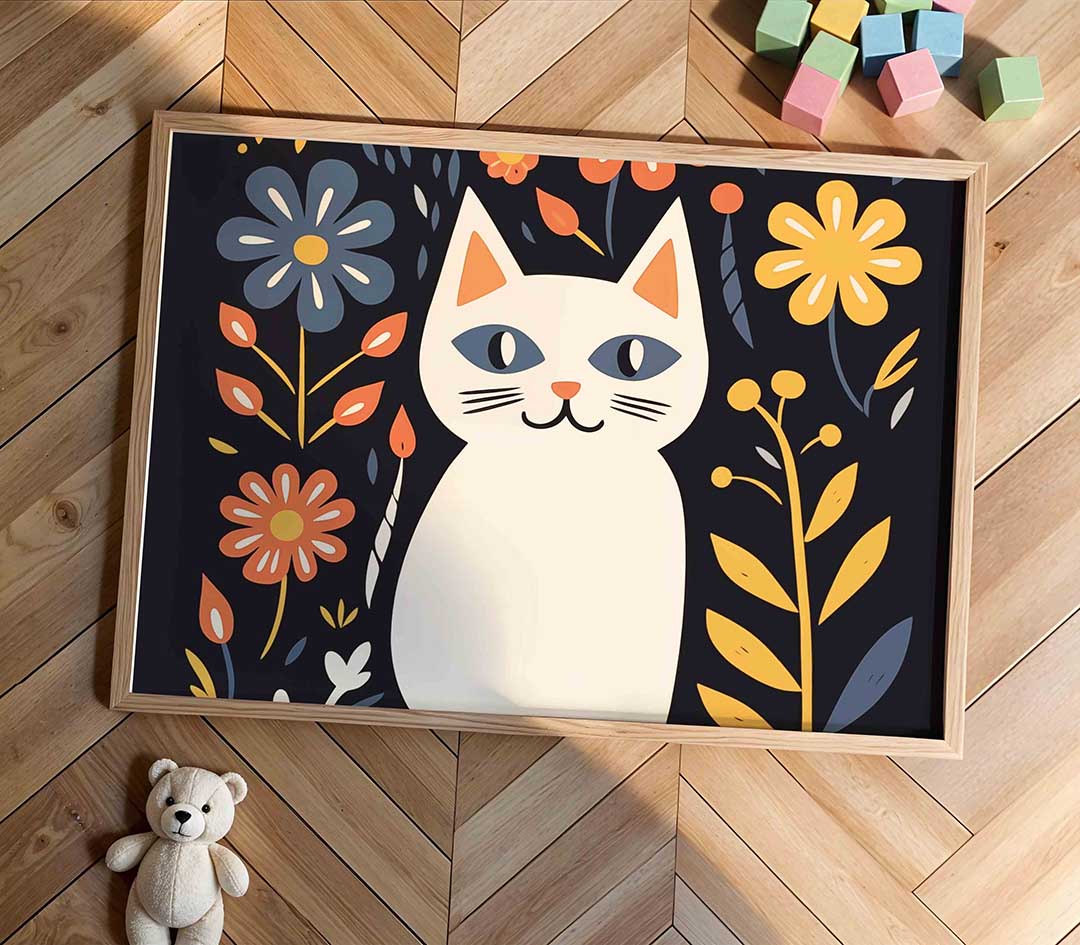 Kat met bloemen Poster