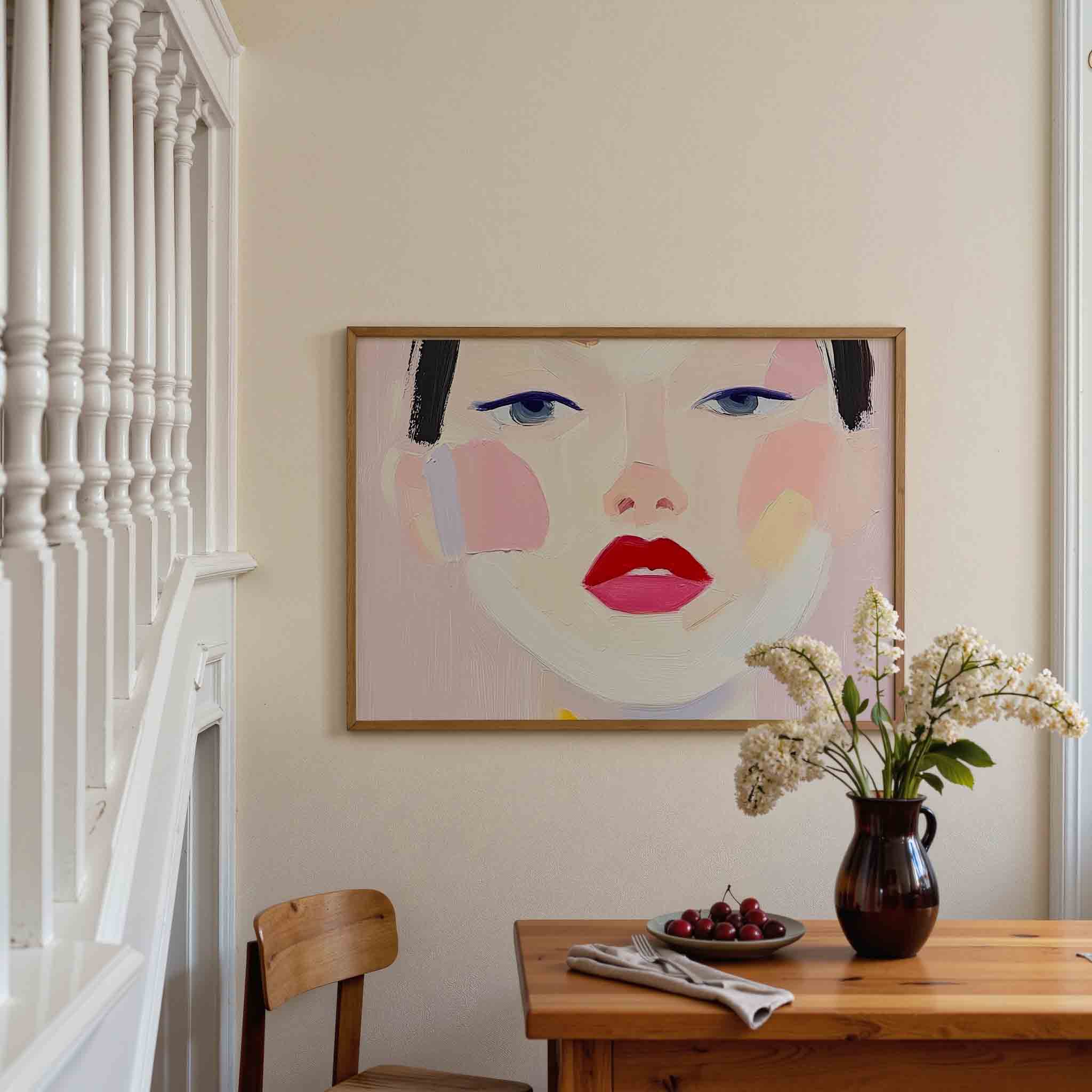 Portret met rode lippen Poster
