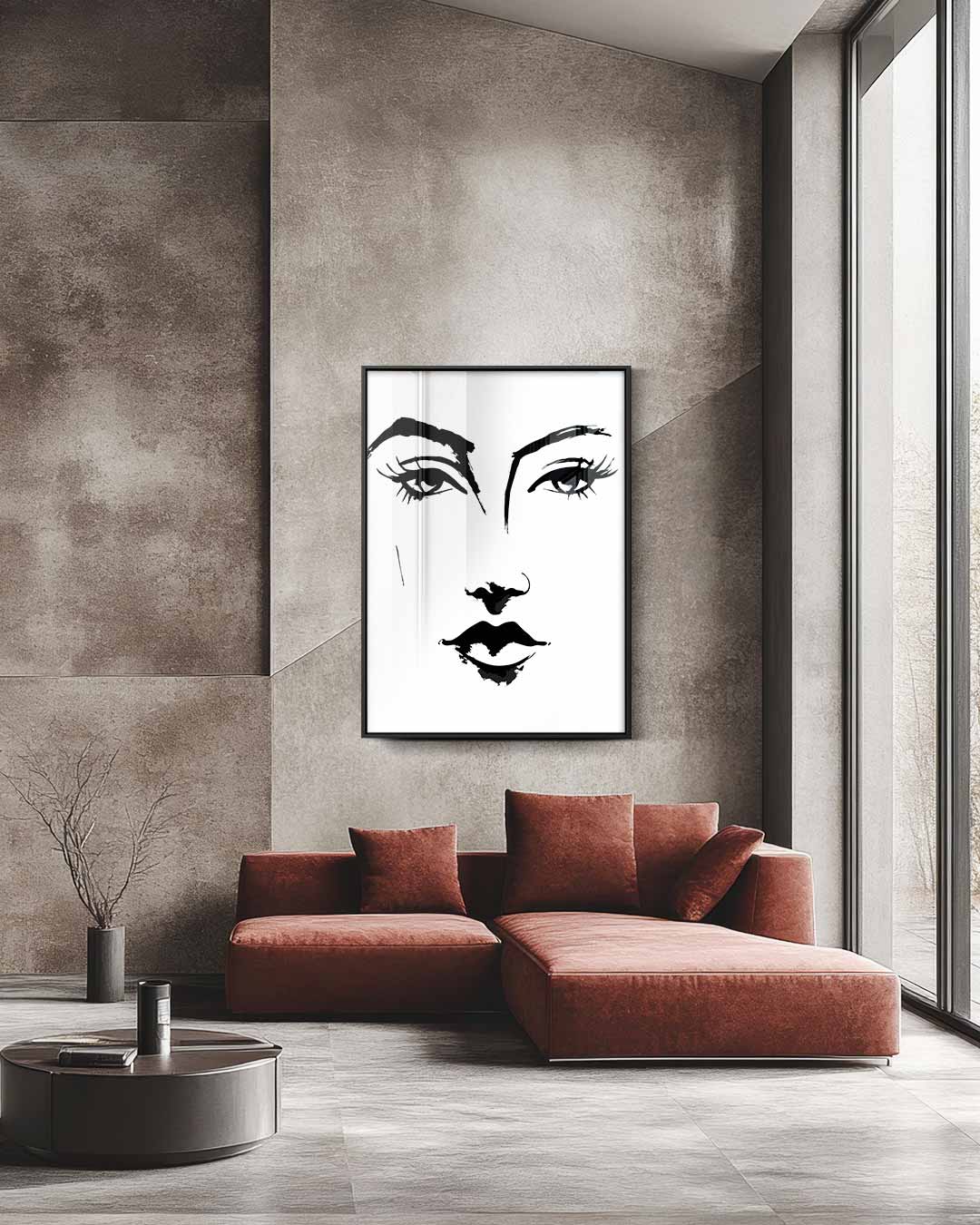 Minimalistisch Portret in Zwart-Wit Kunstwerk-canvas-dibond-plexiglas-wanddecoratie-WallArtistic